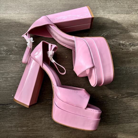 Pink Patent Leather Platform Block Heel NEW Size 7.5 - Picture 1 of 6